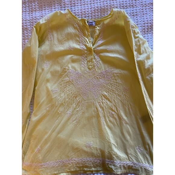 Anthropologie Antik Batik Embroidered Butterfly Cotton Artsy Boho Top Tunic M - Picture 6 of 10